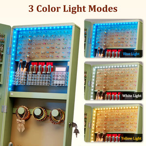 Freestanding 360° Swivel Jewelry Armoire with LED Lighted Full-Length Mirror  Wooden Bazar