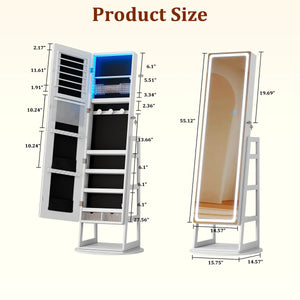 Freestanding 360° Swivel Jewelry Armoire with LED Lighted Full-Length Mirror  Wooden Bazar