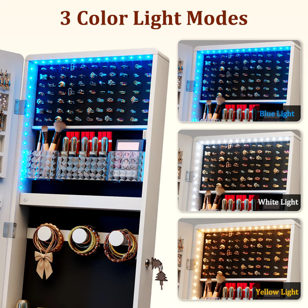 Freestanding 360° Swivel Jewelry Armoire with LED Lighted Full-Length Mirror  Wooden Bazar