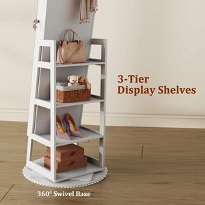 Freestanding 360° Swivel Jewelry Armoire with LED Lighted Full-Length Mirror  Wooden Bazar