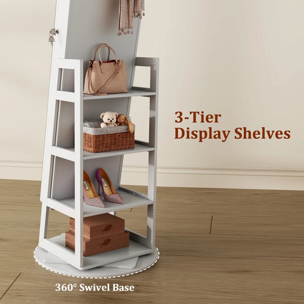 Freestanding 360° Swivel Jewelry Armoire with LED Lighted Full-Length Mirror  Wooden Bazar