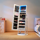 Freestanding 360° Swivel Jewelry Armoire with LED Lighted Full-Length Mirror  Wooden Bazar