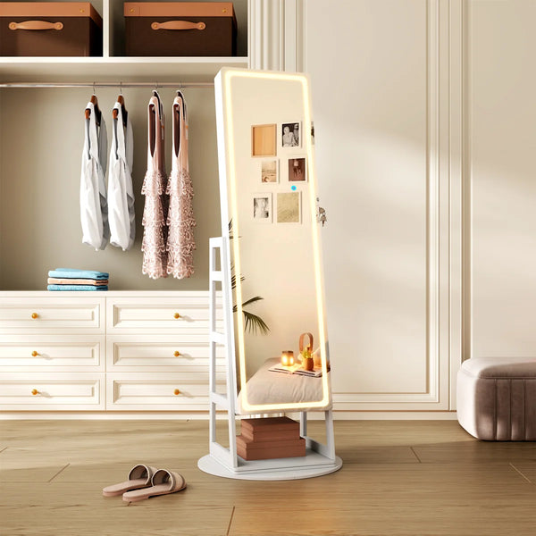 Freestanding 360° Swivel Jewelry Armoire with LED Lighted Full-Length Mirror  Wooden Bazar