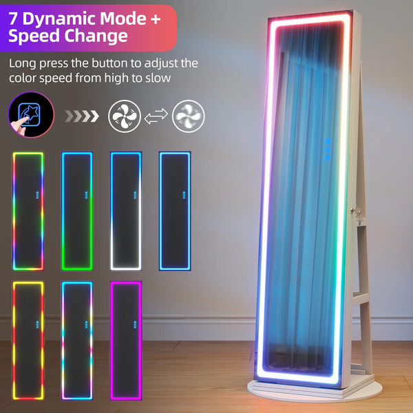 Rotating Jewelry Armoire with Dimmable RGB Lights & Lockable Storage  Wooden Bazar
