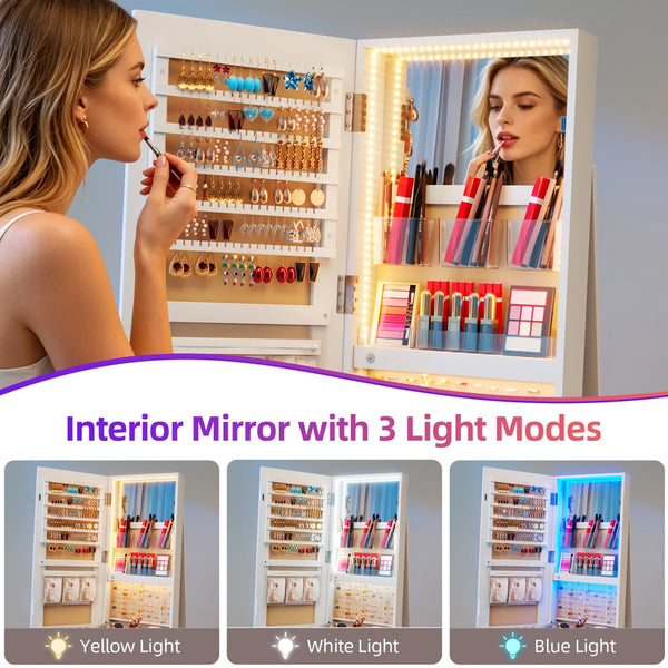 Rotating Jewelry Armoire with Dimmable RGB Lights & Lockable Storage  Wooden Bazar