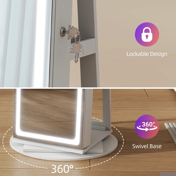 Rotating Jewelry Armoire with Dimmable RGB Lights & Lockable Storage  Wooden Bazar