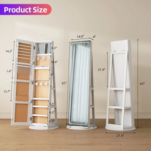 Rotating Jewelry Armoire with Dimmable RGB Lights & Lockable Storage  Wooden Bazar