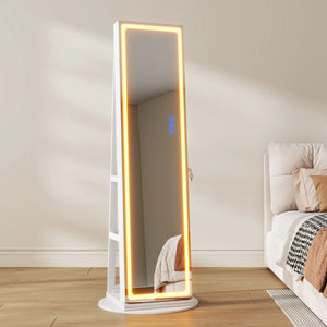 Rotating Jewelry Armoire with Dimmable RGB Lights & Lockable Storage  Wooden Bazar
