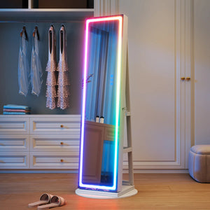 Rotating Jewelry Armoire with Dimmable RGB Lights & Lockable Storage  Wooden Bazar