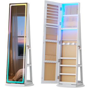 Rotating Jewelry Armoire with Dimmable RGB Lights & Lockable Storage  Wooden Bazar