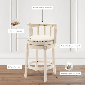 Full-Grain Leather Bar Stool Counter Height Stool Solid Wood Swivel Barchair with Footrest for Kitchen Dining Room Living Room  Wooden Bazar