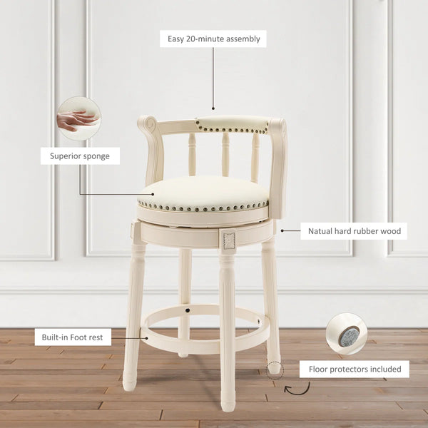 Full-Grain Leather Bar Stool Counter Height Stool Solid Wood Swivel Barchair with Footrest for Kitchen Dining Room Living Room  Wooden Bazar