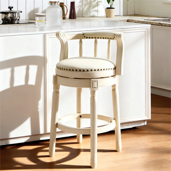 Full-Grain Leather Bar Stool Counter Height Stool Solid Wood Swivel Barchair with Footrest for Kitchen Dining Room Living Room  Wooden Bazar