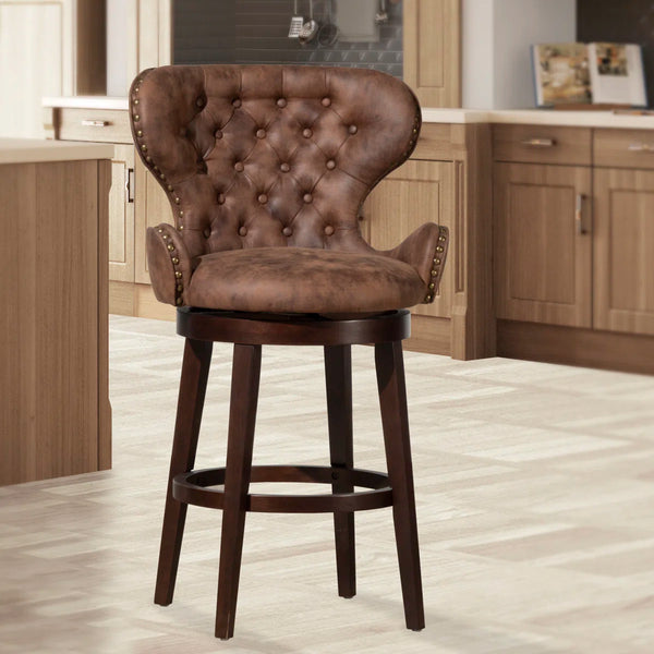 Colberta Swivel Upholstered Counter Stool  Wooden Bazar