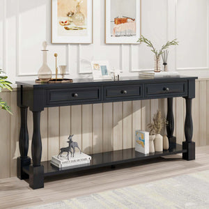 Long 3-Drawer Console Table in Espresso Finish for Entryway or Living Room  Wooden Bazar
