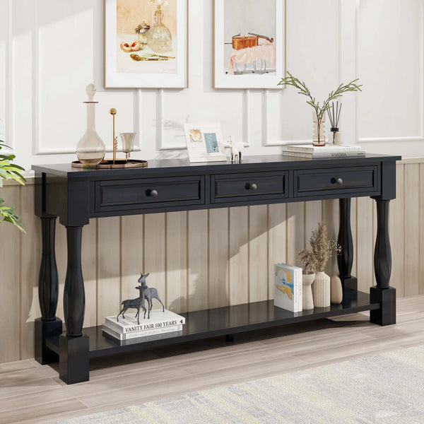 Long 3-Drawer Console Table in Espresso Finish for Entryway or Living Room  Wooden Bazar
