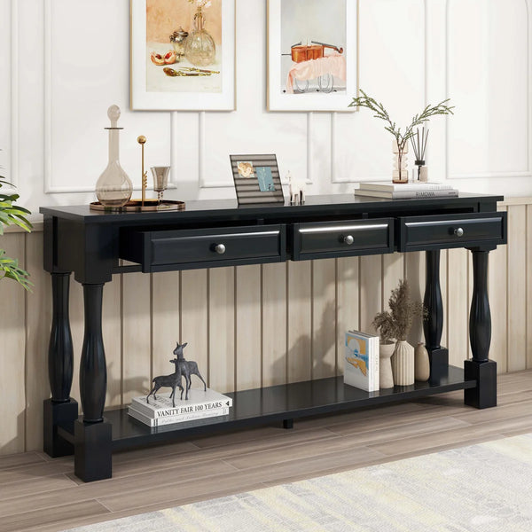 Long 3-Drawer Console Table in Espresso Finish for Entryway or Living Room  Wooden Bazar