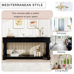 Long 3-Drawer Console Table in Espresso Finish for Entryway or Living Room  Wooden Bazar
