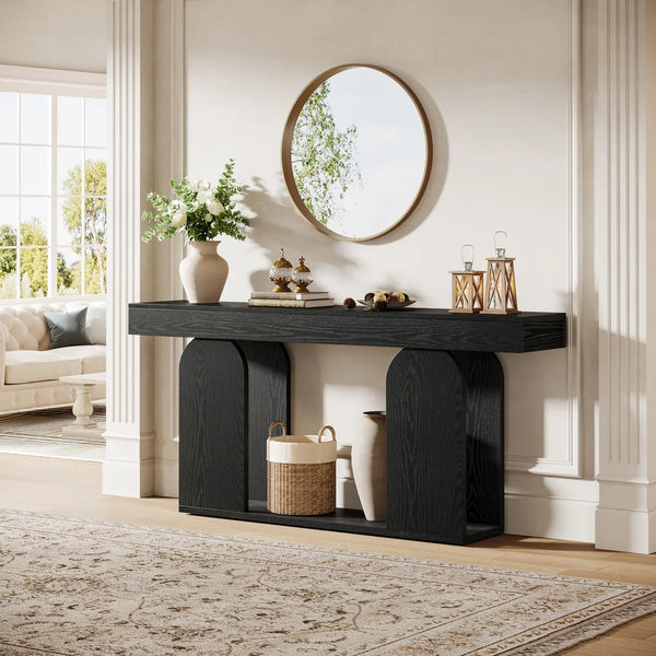 Long Farmhouse Console Table in Rustic Style  Wooden Bazar