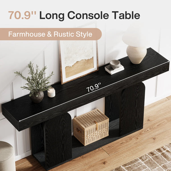 Long Farmhouse Console Table in Rustic Style  Wooden Bazar