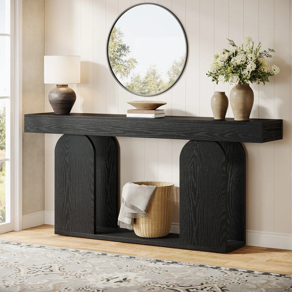 Long Farmhouse Console Table in Rustic Style  Wooden Bazar