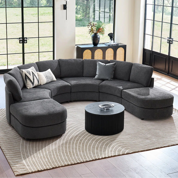 Modern Modular Curved Sectional Sofa with Two Ottomans