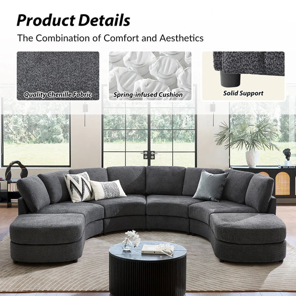 Modern Modular Curved Sectional Sofa with Two Ottomans