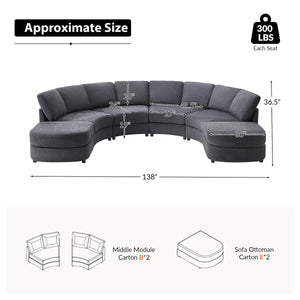 Modern Modular Curved Sectional Sofa with Two Ottomans