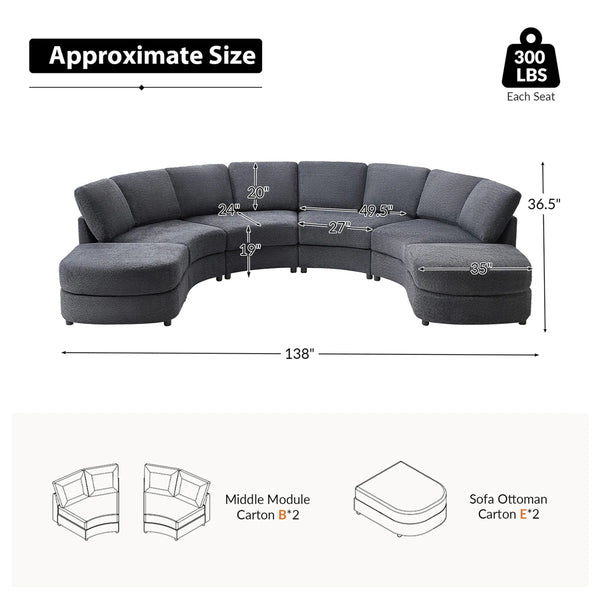 Modern Modular Curved Sectional Sofa with Two Ottomans