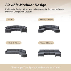 Modern Modular Curved Sectional Sofa with Two Ottomans