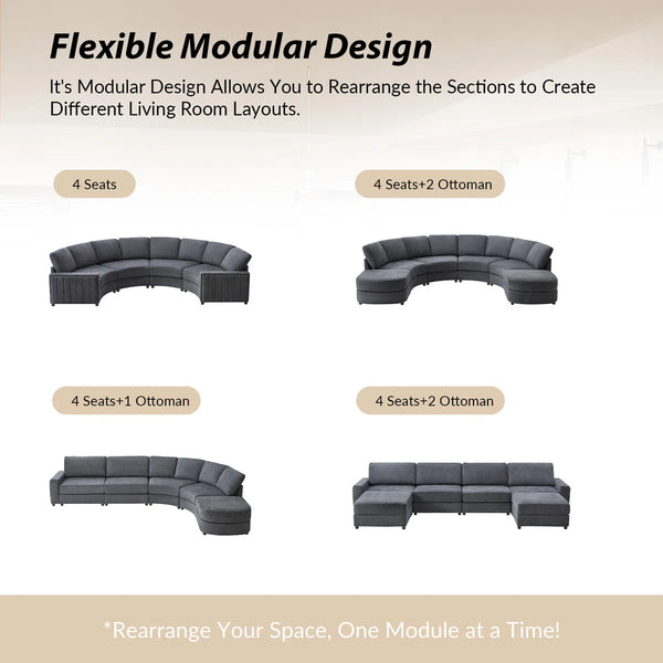 Modern Modular Curved Sectional Sofa with Two Ottomans