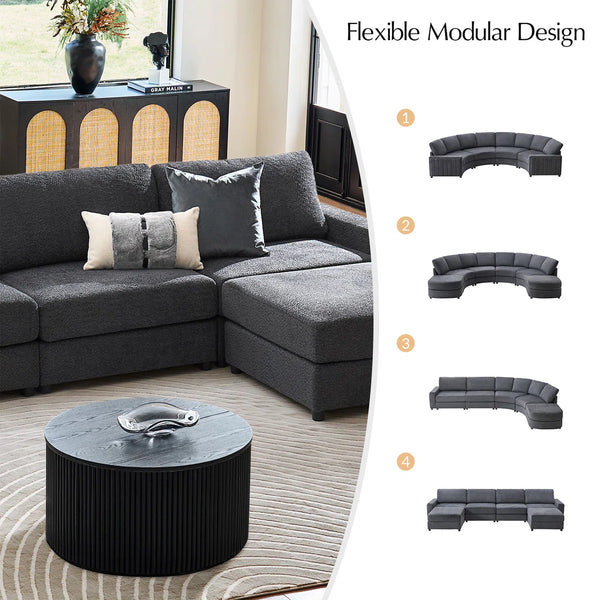 Modern Modular Curved Sectional Sofa with Two Ottomans