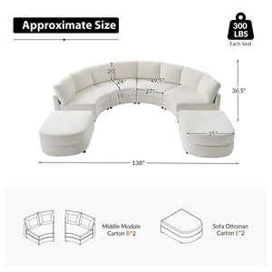 Modern Modular Curved Sectional Sofa with Two Ottomans