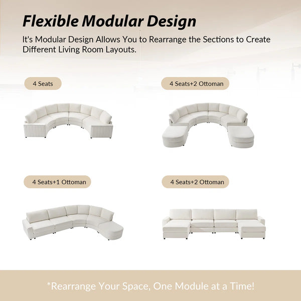 Modern Modular Curved Sectional Sofa with Two Ottomans