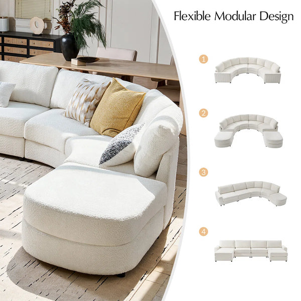 Modern Modular Curved Sectional Sofa with Two Ottomans