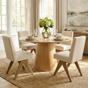 Dining Table Sets With 52'' Round Table & 4 Upholstered Solid Wood Chairs