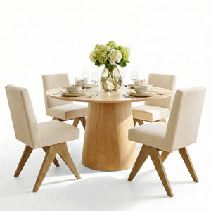 Dining Table Sets With 52'' Round Table & 4 Upholstered Solid Wood Chairs