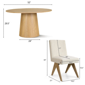 Dining Table Sets With 52'' Round Table & 4 Upholstered Solid Wood Chairs