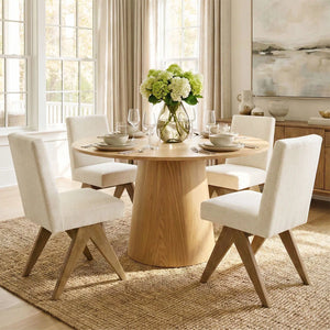 Dining Table Sets With 52'' Round Table & 4 Upholstered Solid Wood Chairs