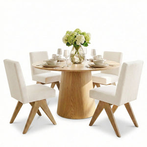 Dining Table Sets With 52'' Round Table & 4 Upholstered Solid Wood Chairs