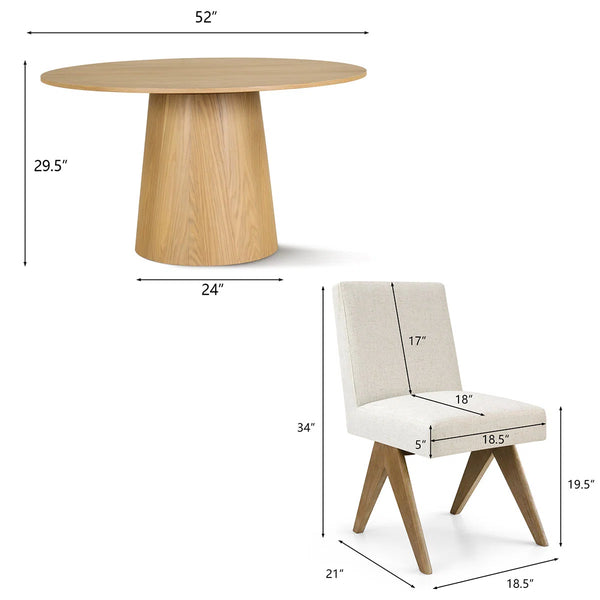 Dining Table Sets With 52'' Round Table & 4 Upholstered Solid Wood Chairs