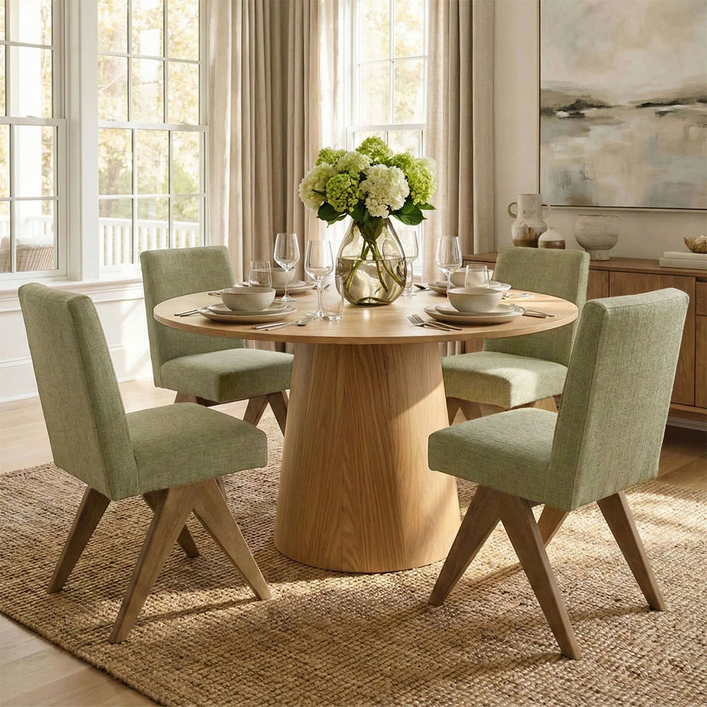 Dining Table Sets With 52'' Round Table & 4 Upholstered Solid Wood Chairs