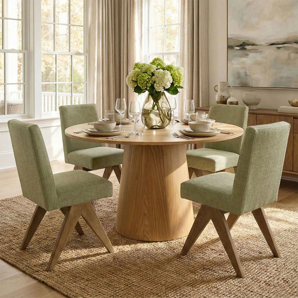 Dining Table Sets With 52'' Round Table & 4 Upholstered Solid Wood Chairs