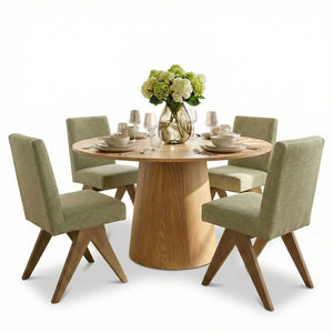 Dining Table Sets With 52'' Round Table & 4 Upholstered Solid Wood Chairs