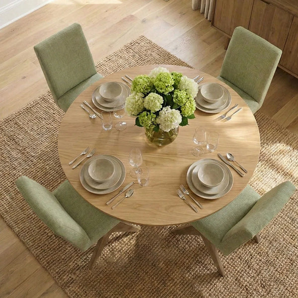 Dining Table Sets With 52'' Round Table & 4 Upholstered Solid Wood Chairs