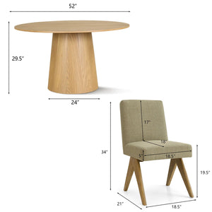 Dining Table Sets With 52'' Round Table & 4 Upholstered Solid Wood Chairs