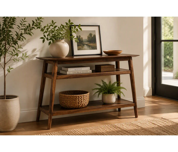 Grendon  Solid Wood Farmhouse Console Table  Wooden Bazar