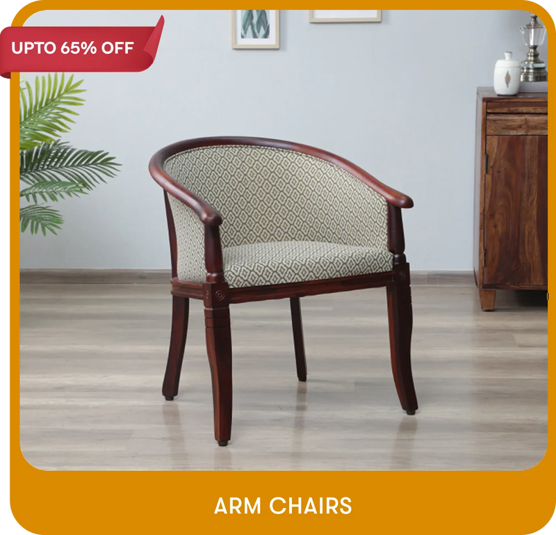 Wooden armchair with patterned cushion in a room