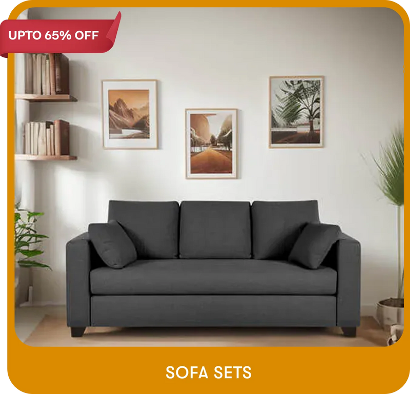 Gray sofa in a living room with decorative elements