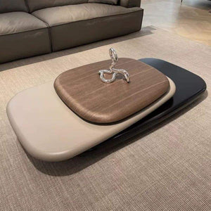 Jumperg Modern Layered Coffee Table with Wooden Top & Contemporary Base